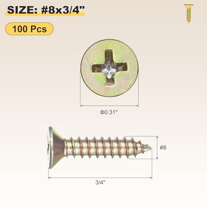 METALLIXITY 100Pcs #8x3/4 Countersunk Phillips Wood Screws Carbon Steel - color: Colorful, size: #8x3/4"
