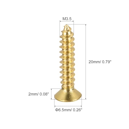 uxcell Brass Wood Screws, M3.5x20mm Phillips Flat Head Self Tapping Connector for Door Hinges, Wooden Furniture, Home Appliances 50Pcs - size: M3.5x20mm