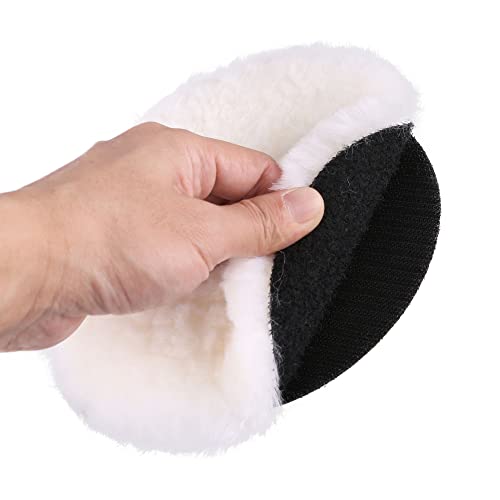LotFancy 5 Inch Wool Polishing Pads, Pack of 2 - Car Auto Buffing Pads, Used with Rotary and Random Orbit Sander/Polisher - size: 5" Wool Pads