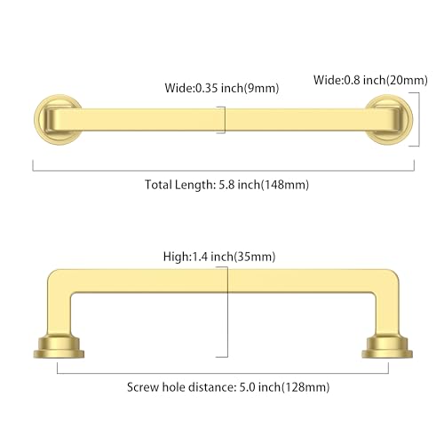 10 Pack 5 Inch Brushed Gold Cabinet Pulls, Kitchen Hardware - color: Brushed Gold, size: 5" Hole Center