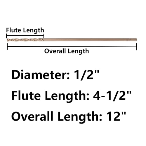 1/2 in. x 12 in. Cobalt Aircraft Extension Drill Bit(1PC), M35 High Speed Steel Drill Bit Extra Long Deep Hole Drilling for Stainless Steel, Plastic and Wood - size: 1/2"x12"(1PC)