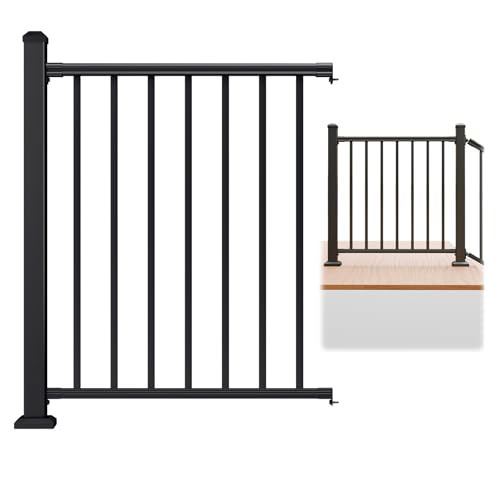 Egadis 42 in x 3 ft Modular Aluminum Porch and Deck Railing Kit, Black - color: Level 3ft - 1Pack