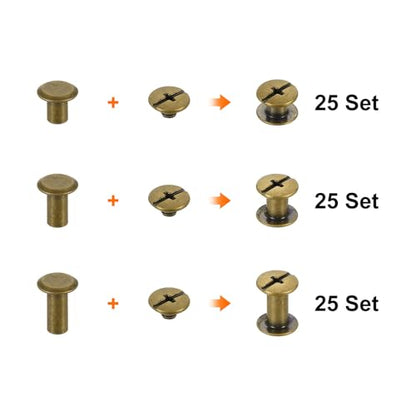 uxcell 75 Sets Chicago Screw Rivets Metal Phillips Head Binding Screws Post Nail Rivet Stud Screw for DIY Leather Belt Bag Craft Bookbinding, 3 Sizes, Bronze - color: Bronze