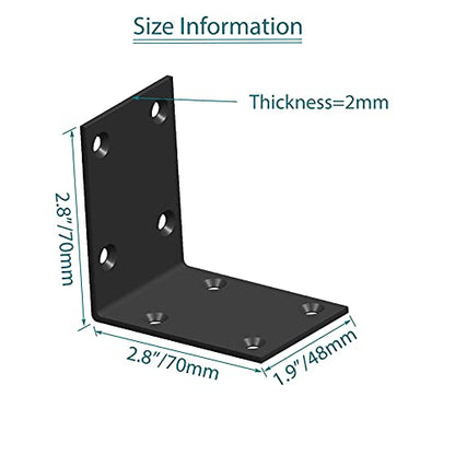 Black Stainless Steel Corner Bracket L Brackets Metal Corner Brace - size: 2.8x2.8x2