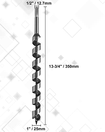 1" x 14" Wood Auger Drill Bit with 1/2 Inch Hex Shank - size: 1" x 14"