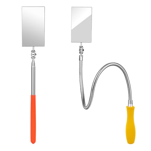 Telescoping & Bendable Inspection Mirror – 2Pcs Square Heads, Orange/Yellow - color: Orange/Yellow