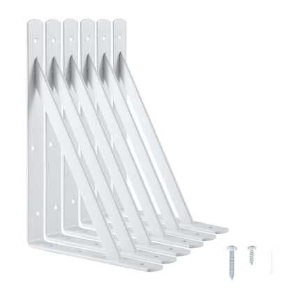 Heavy Duty Shelf Brackets, 12 x 8 Inch White Metal L Brackets, 6 Pack - style: White