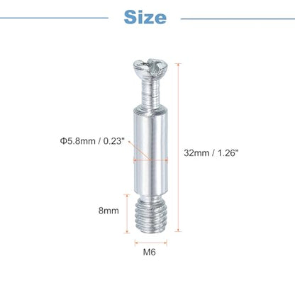 uxcell 10Pcs 32mm Furniture Connecting Fittings, Thread Bolts Dowels Screws, Metal Dowel Fitting Fasteners for Cabinet Drawer and Wardrobe Furniture, Silver - size: 32mm