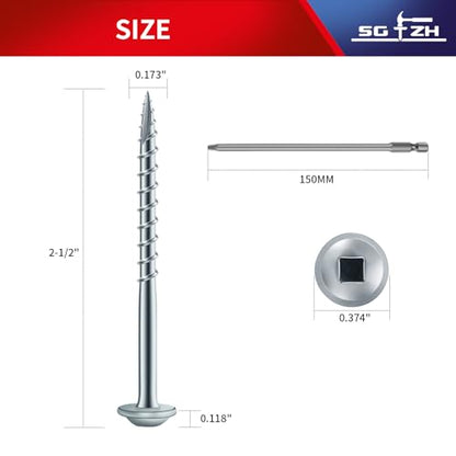Pocket Hole Screws #8 x 2-1/2" (90Pcs) 1lb. Carbon Steel, Zinc Plated, Washer Head, Coarse Thread, Square Drive,150MM Drive Bit Included - color: Zinc Plated, size: #8 x 2-1/2"