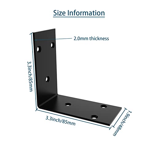 Black Stainless Steel Corner Bracket L Brackets Metal Corner Brace - size: 3.4x3.4x2