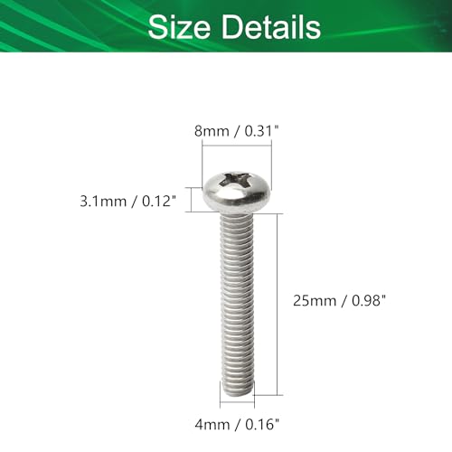 30Pcs M4-0.7 x 25mm Pan Head Phillips Machine Screws - size: M4 x 25mm