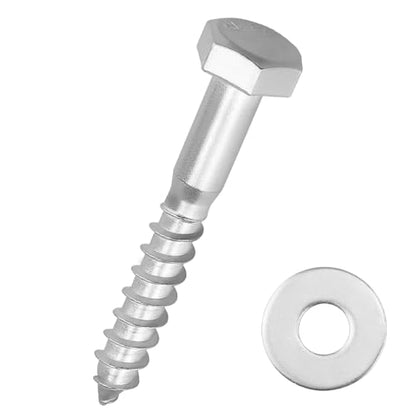 10-Sets M8 x 70mm Hex Head Lag Screws Bolts with Flat Washers, 304 Stainless Steel (18/8), Partial Thread, Heavy Duty Hex Head Lag Deck/Wood Screws - size: M8 x 70mm