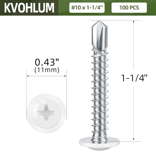 #10 x 1-1/4" (100 PCS) White Head Fast Self Tapping Sheet Metal Screws, Modified Truss Head Self Drilling Screw, Full Thread, Screwdriver Bit Included - color: White, size: #10 x 1-1/4"