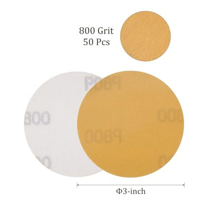 50pcs No Hole Sanding Discs- [ 3 Inch 800 Grit ] Round Hook and Loop Grip Sanding Pads Sheet Sandpaper for Automotive Woodworking Metal Polishing Use| Gold, Aluminum Oxide - size: 800 grit