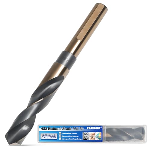5/8 Inch Drill Bit, Reduced Shank High Speed Steel Bit with 1/2" Shank, HSS 4241 Black & Gold Drill Bits for Mild Steel, Metal and Hard Wood - size: 5/8 Inch
