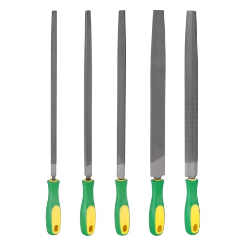 HARFINGTON 5pcs Metal File Set 12" Medium Teeth High Carbon Steel Hand Files with PP Handle Square/Flat/Triangle/Half-Round/Round for Metal Wood Stone Grinding Polishing Engraving - size: 1, style: Middle Teeth