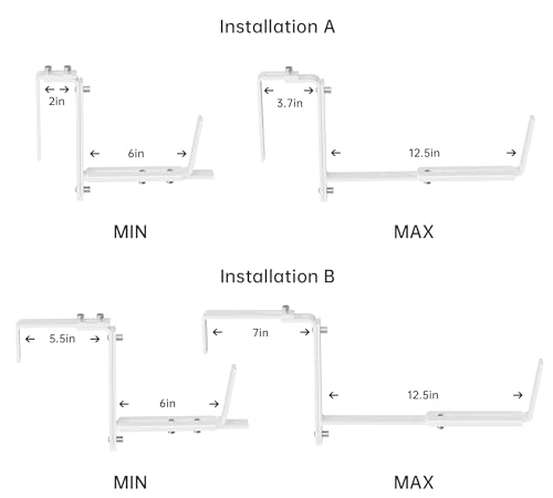Y&M 2 Pcs Deck Railing Adjustable Planter Box Brackets (6 to 12.5 in), Universal Heavy Duty Iron Flower Box Brackets Wall Mounting Hooks for Fences, Patio, and Garden - White (Patent Registered) - size: 2 Pcs - White