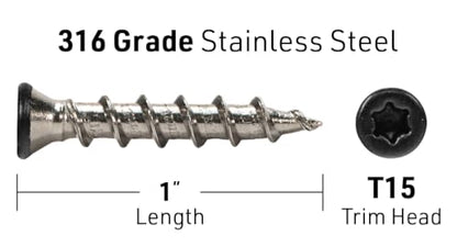 DeckWise #8x1 Black 316 SS Trim-Head Deck Screws, 50 Sq Ft (100pk) - size: 1.0"
