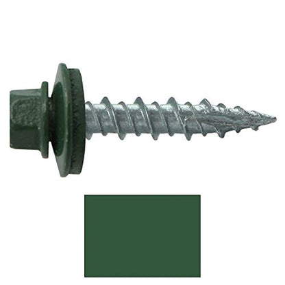 10 x 1 Evergreen Metal Roofing Screws - Hex Washer Head- Self-Starting/Tapping - EPDM Washer. 1 Bag - 250 Screws - color: EVERGREEN, size: 1"