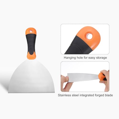uxcell Putty Knife 6" Stainless Steel Paint Scraper Flexible Drywall Repair Mud Knives for Removing Cement Wallpaper Mud Adhesive Taping - size: 6"