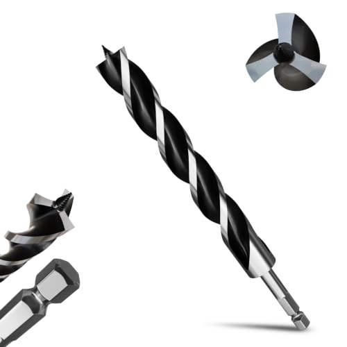 1-1/5"×12" Professional Auger Drill Bit for Wood with Quick Change 1/2" Hex Shank- 3-Cutter Design with Dual-Flute for Fast Chip Removal, Fits Hardwood, Softwood, PVC, Drywall & Tree Stumps - size: 1-1/5"×12"