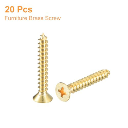 uxcell 20Pcs Brass Wood Screws, M4 x 25mm Phillips Flat Head Self Tapping Screw Woodworking Screw for Door Hinges, Wooden Furniture, Home Appliances - size: M4 x 25mm