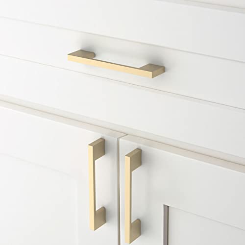 Amerdeco 10 Pack Brushed Brass Cabinet Pulls 3-3/4 Inch(96MM) Hole Centers Kitchen Cabinet Handles Cabinet Hardware Kitchen Handles for Cabinets Cupboard Handles Drawer Pulls ZH0006-2008… - color: Brushed Brass, size: 3.75" hole center