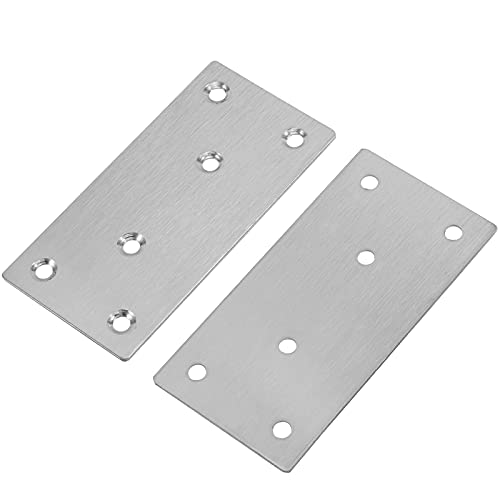 ZOENHOU 40 PCS Mending Bracket Plate with Screws, 4 x 2 Inch Heavy Duty Stainless Steel Flat Bracket, Metal Straight Fixing Joining Shelf Mending Braces for Wood Furniture Cabinet
