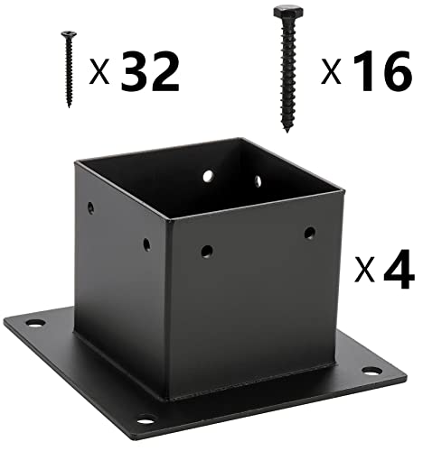 Yesland 4 Pack 4 x 4 Post Base, Inner Size 3.6 X 3.6 Inch Iron Post Bracket with Black Coating Heavy Duty Flange Anchor Base, Support Deck Base with Screws for Pavilion, Deck Railing, Fence, Mailbox