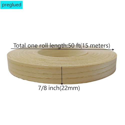 Ashwood Wood Veneer Edge Banding 7/8inch X 50ft -Preglued Iron On Veneer Edging-Plywood Backed with Hot Melt Adhesive Strip-Flexible Wood Tape for Furniture Cabinet Laminate