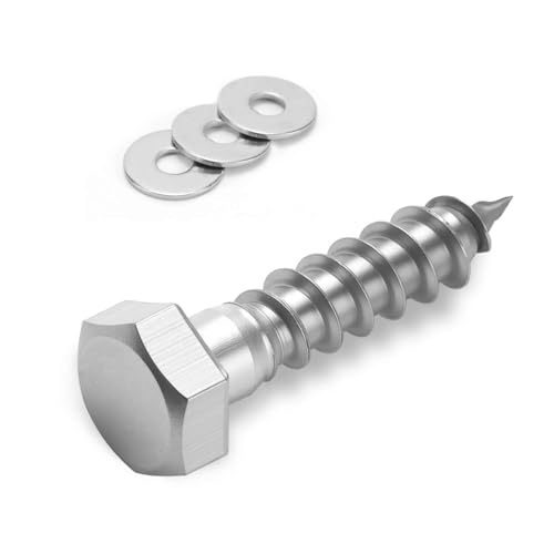 3/8×4'' (8 Pack) Hex Head Lag Screws Bolts with Washers, Heavy Duty Lag Screws, 304 Stainless Steel Bolts 18-8, Wood Screws, Partial Thread - size: 3/8×4