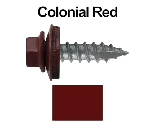 14 x 1 Colonial RED Metal Roofing Screws - Hex Washer Head- Self-Starting/Tapping - EPDM Washer. 8 X 250 Bags - 2,000 Screws - color: COLONIAL RED, size: 1"