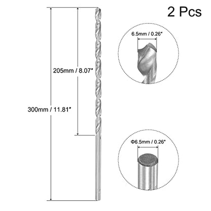 uxcell HSS(High Speed Steel) Extra Long Twist Drill Bits, 6.5mm Drill Diameter 300mm Length for Hardened Metal Woodwork Plastic Aluminum Alloy 2 Pcs - size: 6.5x300mm