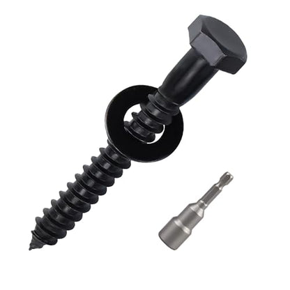 10-Sets 3/8 x 3 Black Hex Head Lag Screws & Flat Washers, Heavy Duty Wood Lag Screws, 304 Stainless Steel (18-8), 3/8" Bolt - size: 3/8 x 3