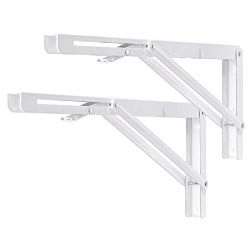YUMORE Folding Shelf Brackets, 16 Inch Heavy Duty L Bracket, White, 2 Pack - color: White, size: 16 Inch
