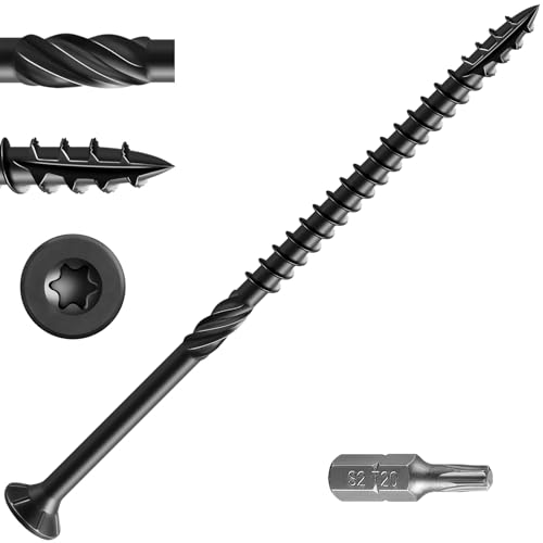 Wensilon #12 * 7" Black Deck Screws, (22pcs) 1 lbs.Exterior Wood Screws, Rust Resistant Epoxy Coated, Bronze, T20 Star Bit - color: Black, size: 12*7