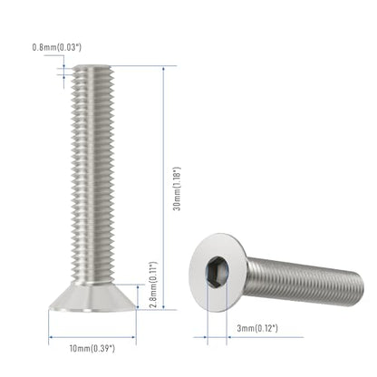 10 Pcs M5x30mm Flat Head Socket Cap Screws,Allen Hex Drive Type, 304 Stainless Steel countersunk Bolt, Full Threaded - size: M5x30mm /10 Pcs
