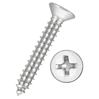 50pcs Phillips Wood Screws #7x1 304 Stainless Steel Silver - color: Silver, size: #7x1"