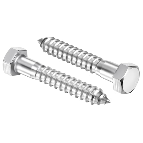 10 Pcs Hex Head Lag Screws 1/2"x3" SS 18-8 (304) Lag Bolts - color: Silver, size: 1/2"x3"
