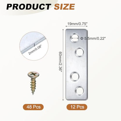 uxcell Flat Straight Brace Bracket 2.36"x0.75" Iron Shelf Support 12Pcs - color: Silvery Blue, size: 2.36"x0.75"