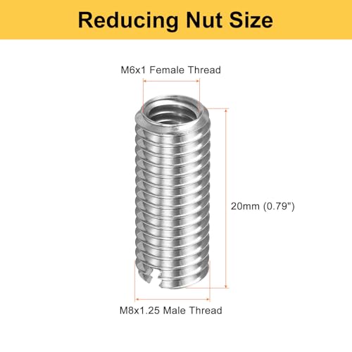 HARFINGTON 20pcs Thread Repair Inserts M8 x 1.25 Male to M6 x 1 Female Thread 20mm Long Stainless Steel Reducing Nuts Metric Self Tapping Sleeves Threaded Reducer Industrial Fasteners - size: M8 x 1.25 Male to M6 x 1 Female x 20mm
