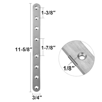 10 Pack 11-5/8" x 3/4" Long Stainless Steel Flat Mending Plate Bracket