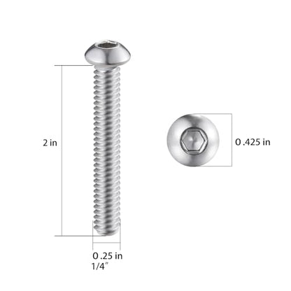 Wensilon (50Pcs) 1/4-20 * 2 Button Head Socket Cap Bolts Screws, 304 Stainless Steel, Allen Hex Drive, Bright Finish, Fully Machine Thread - color: Silver, size: B 1/4-20*2