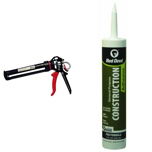 Red Devil 3989 9" Extreme Duty Caulk Gun - Thrust Ratio 26:1 & 077606 General Purpose Construction Adhesive, White
