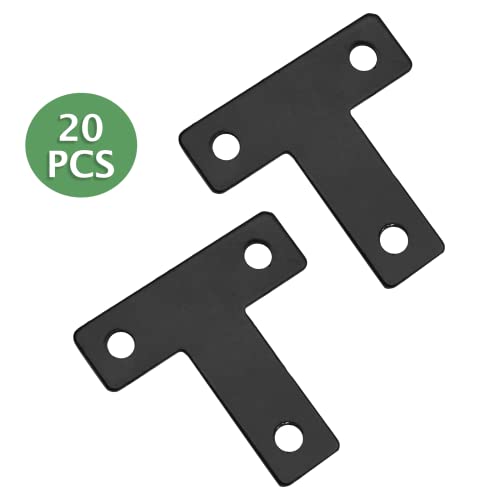 Uenhoy 20 Pcs T Shape Black Flat Brackets 1.57"x1.57" with Screws - size: 40x40mm/1.57"x1.57", style: T Shape
