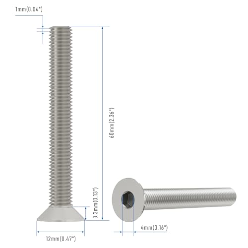 10 Pcs M6x60mm Flat Head Socket Cap Screws,Allen Hex Drive Type, 304 Stainless Steel countersunk Bolt, Full Threaded - size: M6x60mm /10 Pcs