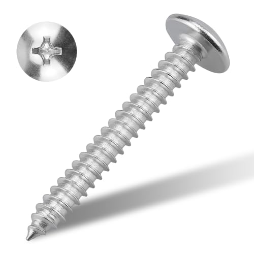 #4 x 7/8" Truss Head Wood Screw, Phillips Truss Head Self Tapping Sheet Metal Tek Screw, 18-8 Stainless Steel 304, Brgiht Finish, 100 PCS - size: #4 x 7/8"