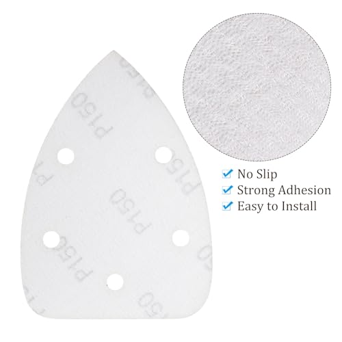 24pcs Mouse Detail Sander Sandpaper - [5-Hole 150 Grit] Aluminum Oxide Triangle Hook and Loop Sanding Pads Sheet for Sanding and Polishing Wood Furniture Metal Use - size: 150 Grits