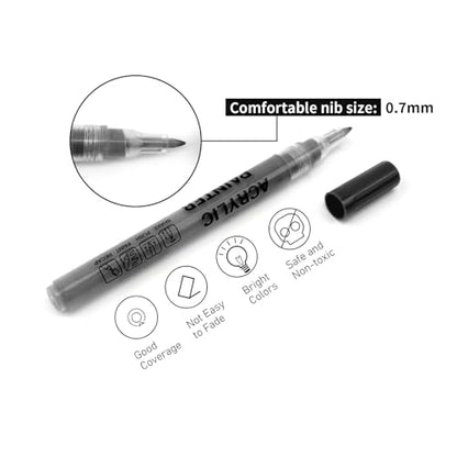 Black Acrylic Paint Pens 6 Pcs Permanent Marker Pens Extra Fine - color: Black