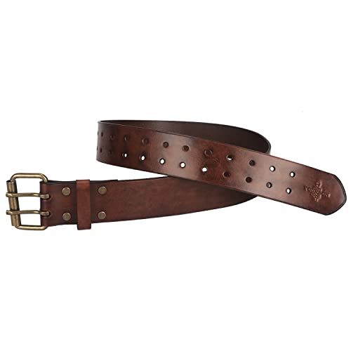 Leather Men Tool Belt -Adjustable Double Prong Buckle 2" Wide for Workshop
